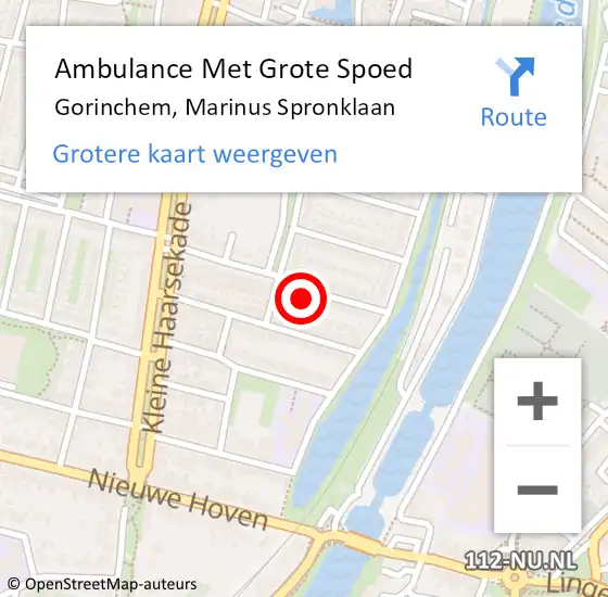 Locatie op kaart van de 112 melding: Ambulance Met Grote Spoed Naar Gorinchem, Marinus Spronklaan op 22 december 2023 03:21
