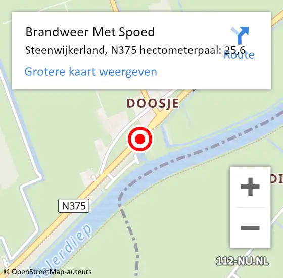 Locatie op kaart van de 112 melding: Brandweer Met Spoed Naar Steenwijkerland, N375 hectometerpaal: 25,6 op 22 december 2023 03:57