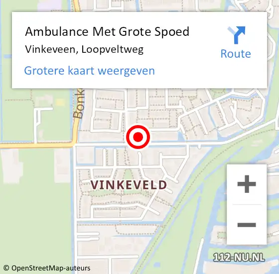 Locatie op kaart van de 112 melding: Ambulance Met Grote Spoed Naar Vinkeveen, Loopveltweg op 22 december 2023 05:55