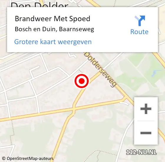 Locatie op kaart van de 112 melding: Brandweer Met Spoed Naar Bosch en Duin, Baarnseweg op 22 december 2023 06:51