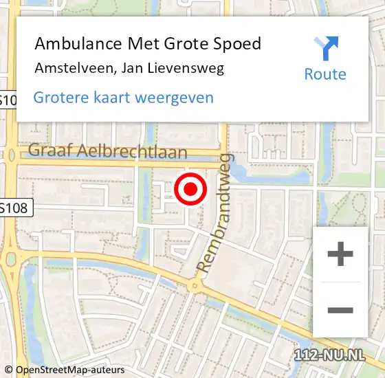 Locatie op kaart van de 112 melding: Ambulance Met Grote Spoed Naar Amstelveen, Jan Lievensweg op 22 december 2023 07:58