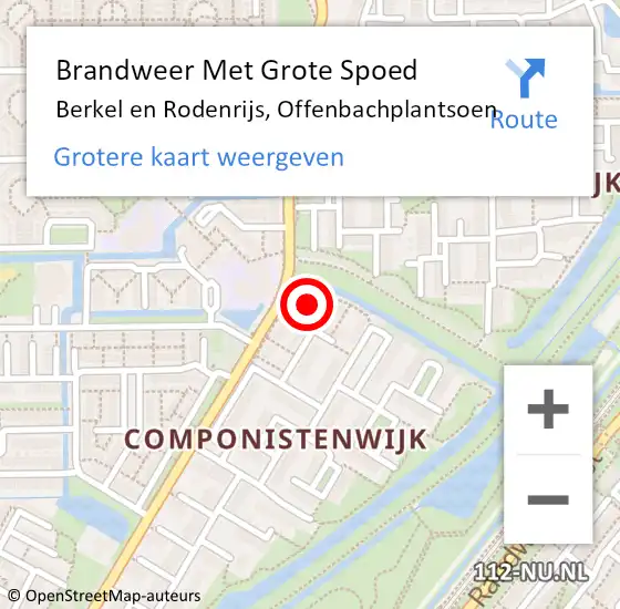 Locatie op kaart van de 112 melding: Brandweer Met Grote Spoed Naar Berkel en Rodenrijs, Offenbachplantsoen op 22 december 2023 08:27