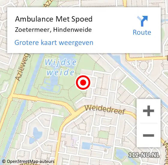 Locatie op kaart van de 112 melding: Ambulance Met Spoed Naar Zoetermeer, Hindenweide op 22 december 2023 08:27