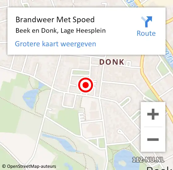 Locatie op kaart van de 112 melding: Brandweer Met Spoed Naar Beek en Donk, Lage Heesplein op 22 december 2023 08:30
