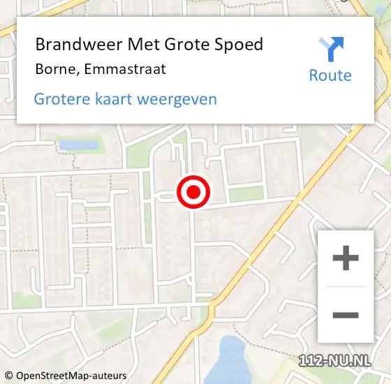 Locatie op kaart van de 112 melding: Brandweer Met Grote Spoed Naar Borne, Emmastraat op 22 december 2023 08:52