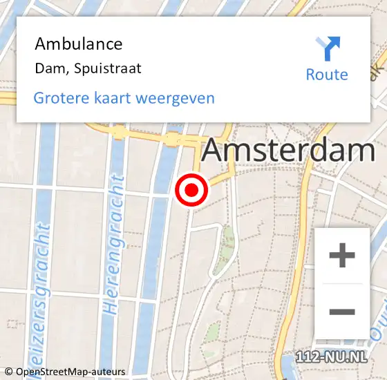 Locatie op kaart van de 112 melding: Ambulance Dam, Spuistraat op 15 oktober 2013 02:21