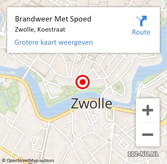 Locatie op kaart van de 112 melding: Brandweer Met Spoed Naar Zwolle, Koestraat op 22 december 2023 09:25