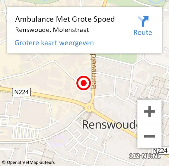 Locatie op kaart van de 112 melding: Ambulance Met Grote Spoed Naar Renswoude, Molenstraat op 19 september 2014 11:56