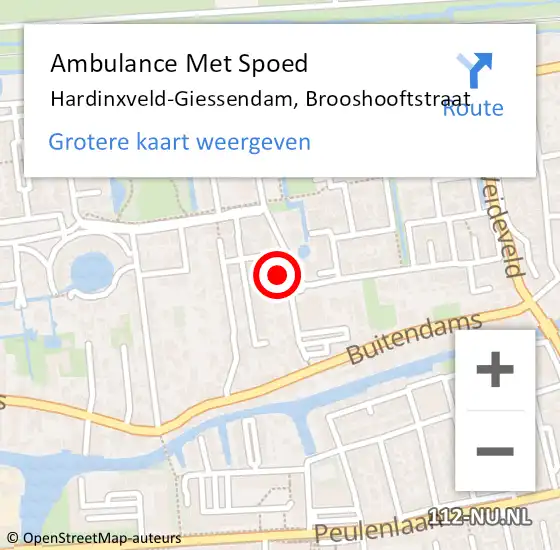 Locatie op kaart van de 112 melding: Ambulance Met Spoed Naar Hardinxveld-Giessendam, Brooshooftstraat op 22 december 2023 09:30