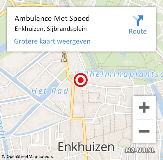 Locatie op kaart van de 112 melding: Ambulance Met Spoed Naar Enkhuizen, Sijbrandsplein op 22 december 2023 09:33