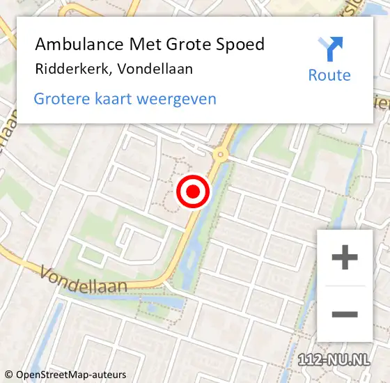 Locatie op kaart van de 112 melding: Ambulance Met Grote Spoed Naar Ridderkerk, Vondellaan op 22 december 2023 09:33