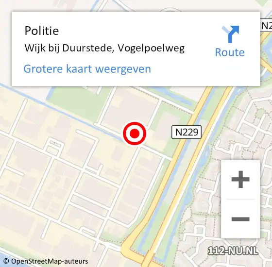 Locatie op kaart van de 112 melding: Politie Wijk bij Duurstede, Vogelpoelweg op 22 december 2023 09:40