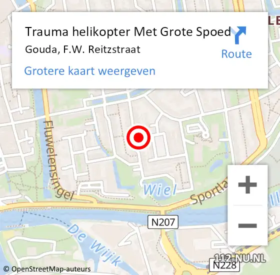 Locatie op kaart van de 112 melding: Trauma helikopter Met Grote Spoed Naar Gouda, F.W. Reitzstraat op 22 december 2023 10:13