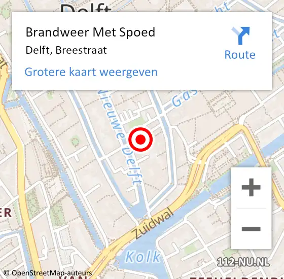 Locatie op kaart van de 112 melding: Brandweer Met Spoed Naar Delft, Breestraat op 22 december 2023 13:25