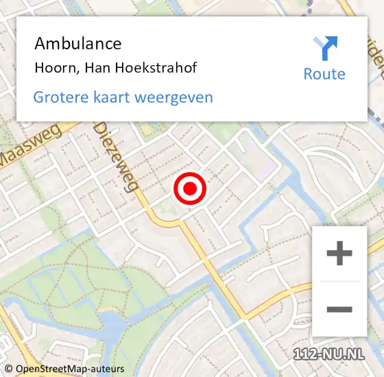 Locatie op kaart van de 112 melding: Ambulance Hoorn, Han Hoekstrahof op 22 december 2023 13:39