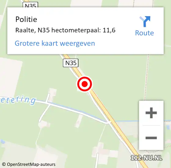 Locatie op kaart van de 112 melding: Politie Raalte, N35 hectometerpaal: 11,6 op 22 december 2023 13:42