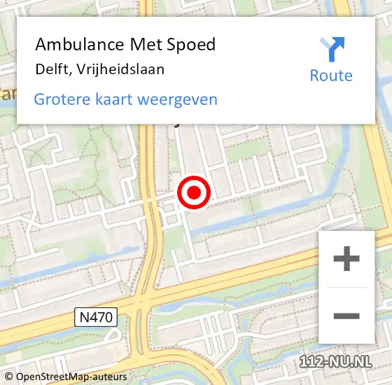 Locatie op kaart van de 112 melding: Ambulance Met Spoed Naar Delft, Vrijheidslaan op 22 december 2023 13:45