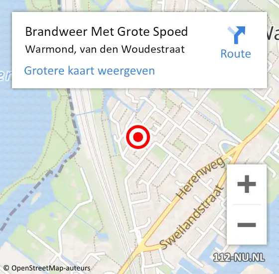 Locatie op kaart van de 112 melding: Brandweer Met Grote Spoed Naar Warmond, van den Woudestraat op 22 december 2023 13:46