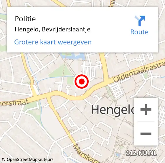 Locatie op kaart van de 112 melding: Politie Hengelo, Bevrijderslaantje op 22 december 2023 14:05