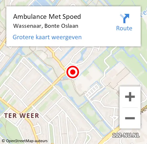 Locatie op kaart van de 112 melding: Ambulance Met Spoed Naar Wassenaar, Bonte Oslaan op 22 december 2023 14:05
