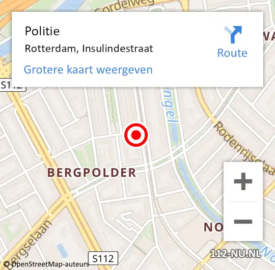 Locatie op kaart van de 112 melding: Politie Rotterdam, Insulindestraat op 22 december 2023 14:08