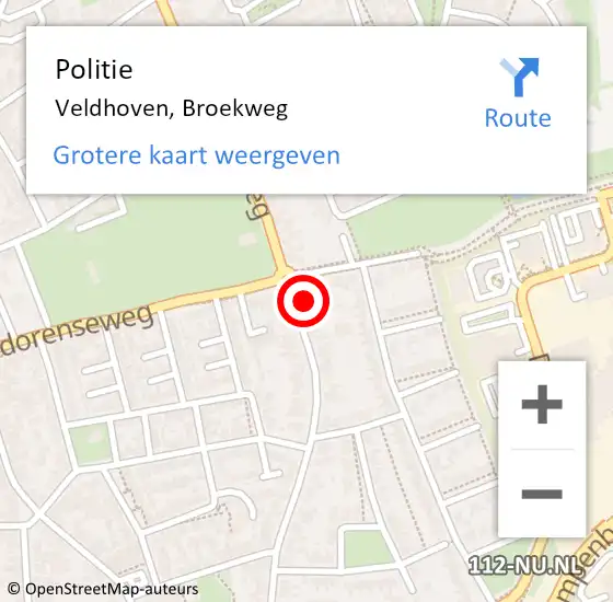 Locatie op kaart van de 112 melding: Politie Veldhoven, Broekweg op 22 december 2023 14:13