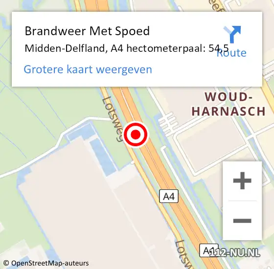 Locatie op kaart van de 112 melding: Brandweer Met Spoed Naar Midden-Delfland, A4 hectometerpaal: 54,5 op 22 december 2023 14:14