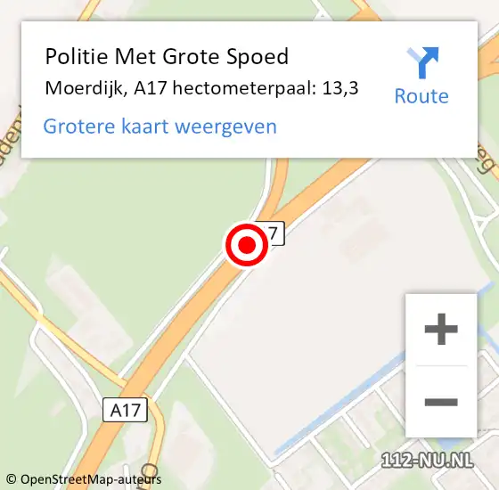 Locatie op kaart van de 112 melding: Politie Met Grote Spoed Naar Moerdijk, A17 hectometerpaal: 13,3 op 22 december 2023 14:31