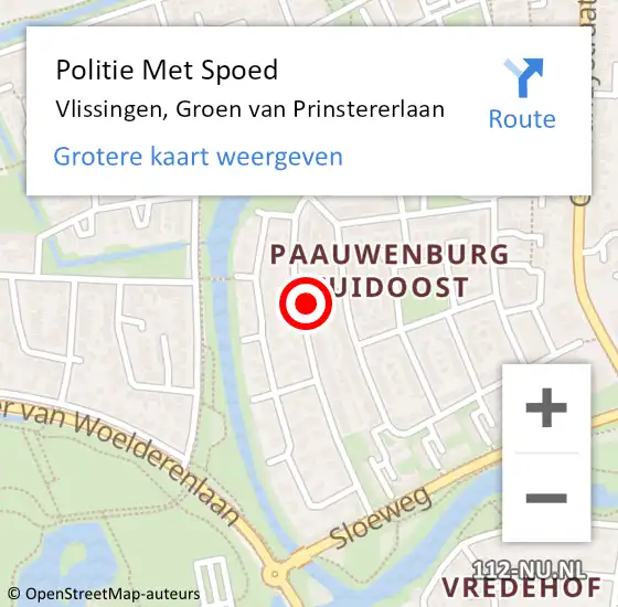 Locatie op kaart van de 112 melding: Politie Met Spoed Naar Vlissingen, Groen van Prinstererlaan op 22 december 2023 14:41