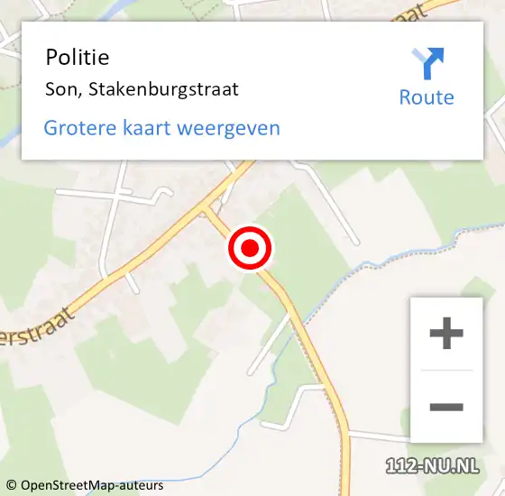 Locatie op kaart van de 112 melding: Politie Son, Stakenburgstraat op 22 december 2023 14:42