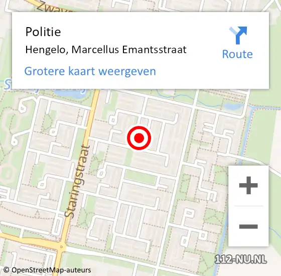 Locatie op kaart van de 112 melding: Politie Hengelo, Marcellus Emantsstraat op 22 december 2023 14:42