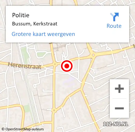 Locatie op kaart van de 112 melding: Politie Bussum, Kerkstraat op 22 december 2023 14:55