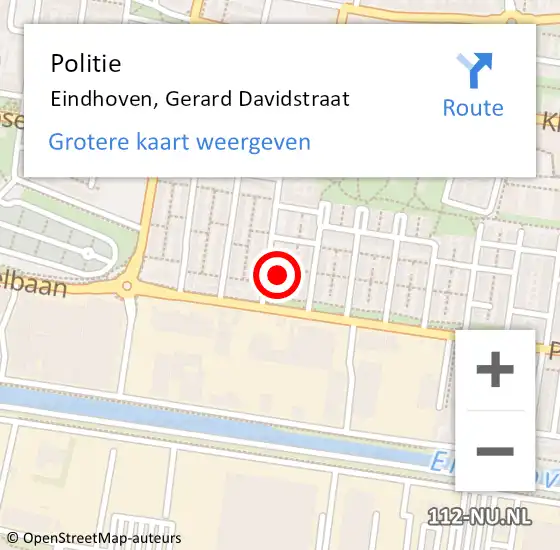Locatie op kaart van de 112 melding: Politie Eindhoven, Gerard Davidstraat op 22 december 2023 14:58
