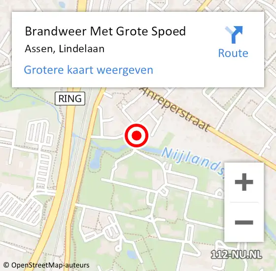 Locatie op kaart van de 112 melding: Brandweer Met Grote Spoed Naar Assen, Lindelaan op 22 december 2023 15:06