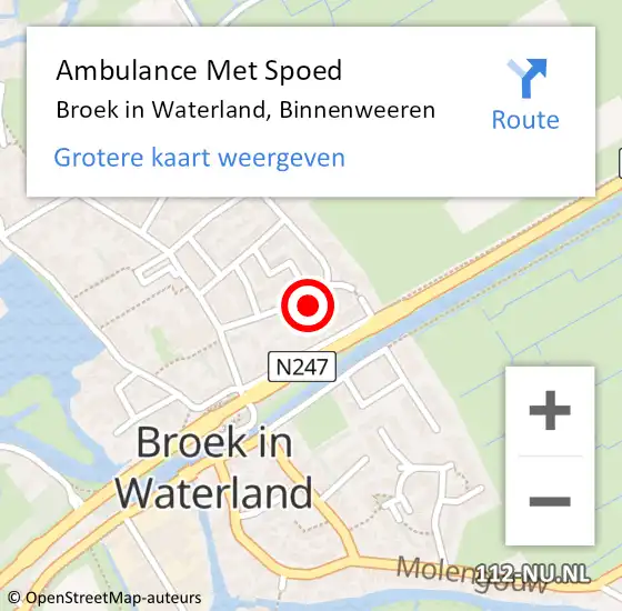 Locatie op kaart van de 112 melding: Ambulance Met Spoed Naar Broek in Waterland, Binnenweeren op 22 december 2023 15:12