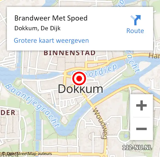 Locatie op kaart van de 112 melding: Brandweer Met Spoed Naar Dokkum, De Dijk op 22 december 2023 15:28