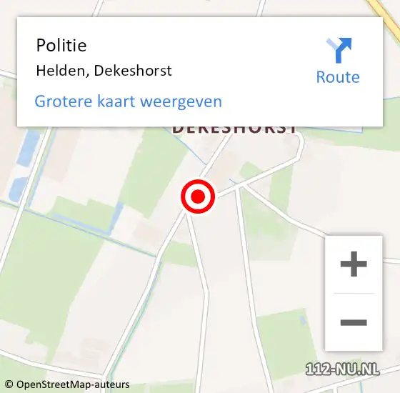 Locatie op kaart van de 112 melding: Politie Helden, Dekeshorst op 22 december 2023 15:36