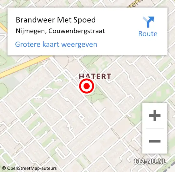 Locatie op kaart van de 112 melding: Brandweer Met Spoed Naar Nijmegen, Couwenbergstraat op 22 december 2023 15:36