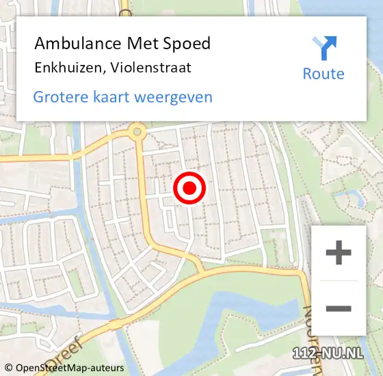 Locatie op kaart van de 112 melding: Ambulance Met Spoed Naar Enkhuizen, Violenstraat op 22 december 2023 15:47
