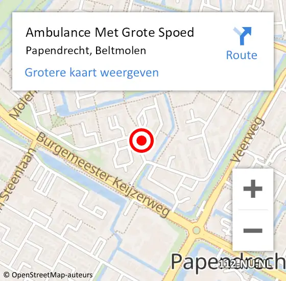 Locatie op kaart van de 112 melding: Ambulance Met Grote Spoed Naar Papendrecht, Beltmolen op 22 december 2023 15:50