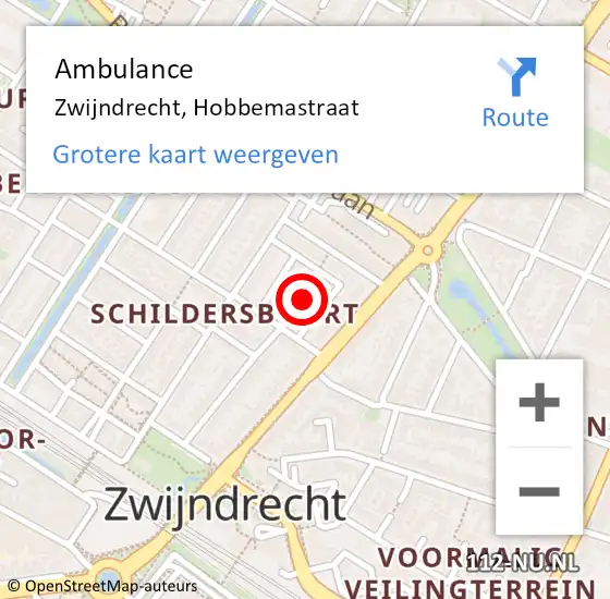 Locatie op kaart van de 112 melding: Ambulance Zwijndrecht, Hobbemastraat op 19 september 2014 12:17