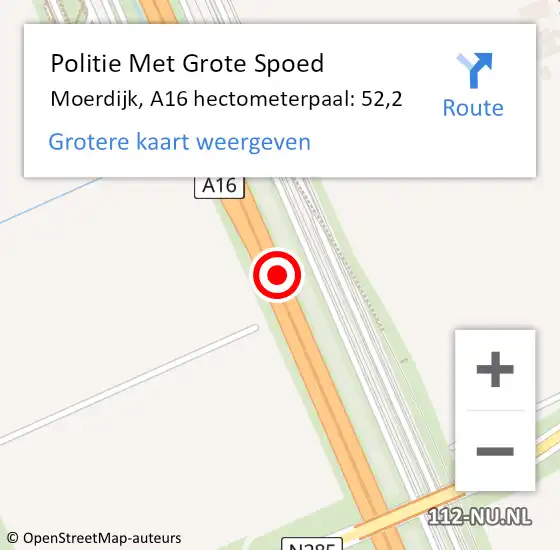 Locatie op kaart van de 112 melding: Politie Met Grote Spoed Naar Moerdijk, A16 hectometerpaal: 52,2 op 22 december 2023 16:28