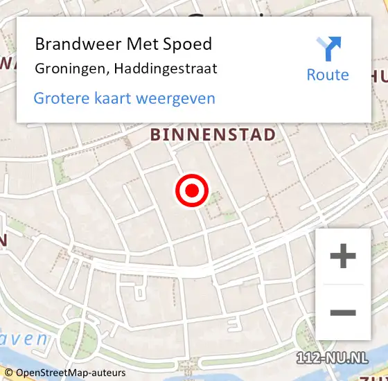 Locatie op kaart van de 112 melding: Brandweer Met Spoed Naar Groningen, Haddingestraat op 22 december 2023 16:36