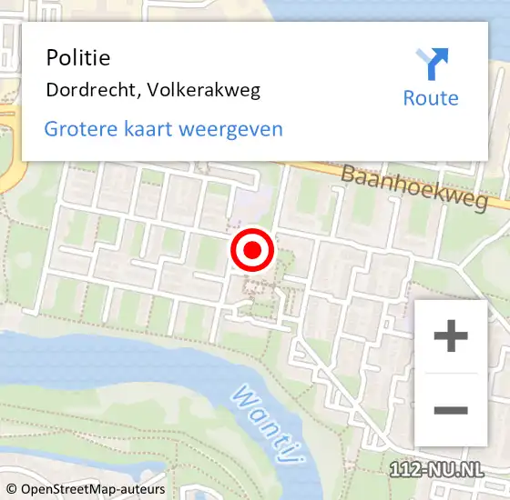 Locatie op kaart van de 112 melding: Politie Dordrecht, Volkerakweg op 22 december 2023 16:43