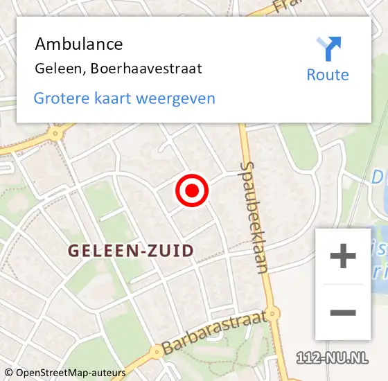 Locatie op kaart van de 112 melding: Ambulance Geleen, Boerhaavestraat op 19 september 2014 12:20