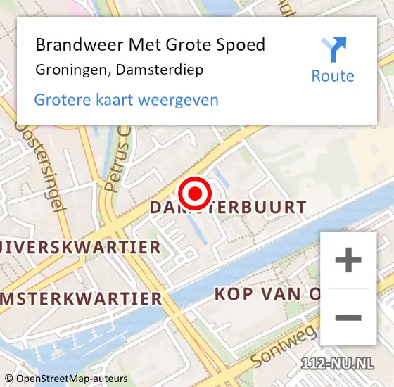 Locatie op kaart van de 112 melding: Brandweer Met Grote Spoed Naar Groningen, Damsterdiep op 22 december 2023 16:56