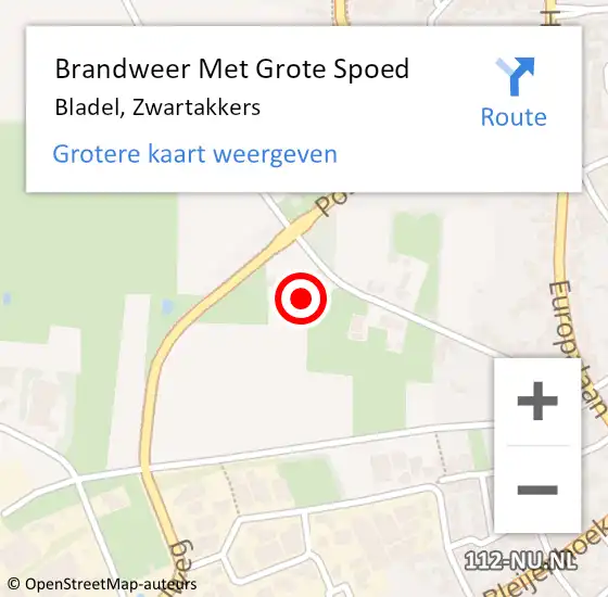 Locatie op kaart van de 112 melding: Brandweer Met Grote Spoed Naar Bladel, Zwartakkers op 22 december 2023 16:58