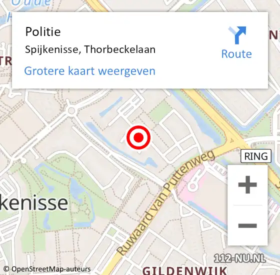 Locatie op kaart van de 112 melding: Politie Spijkenisse, Thorbeckelaan op 22 december 2023 17:08