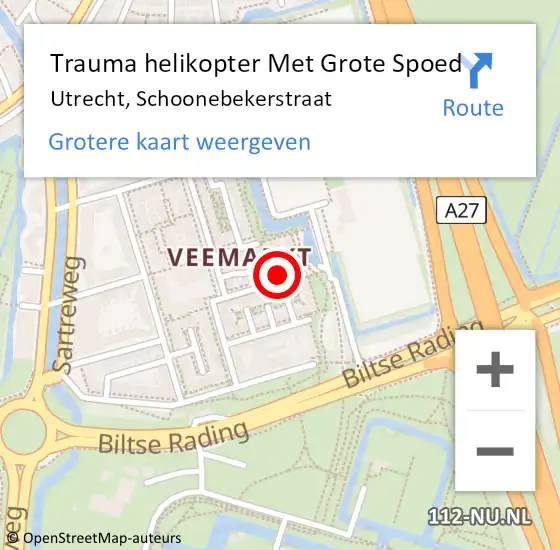 Locatie op kaart van de 112 melding: Trauma helikopter Met Grote Spoed Naar Utrecht, Schoonebekerstraat op 22 december 2023 17:18