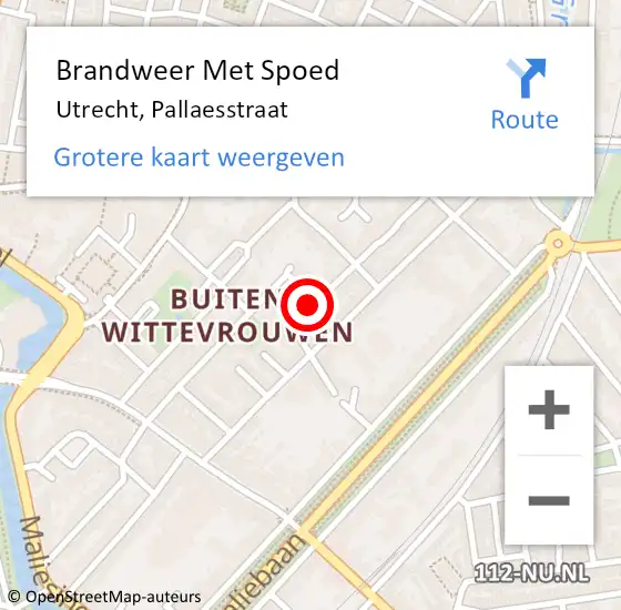 Locatie op kaart van de 112 melding: Brandweer Met Spoed Naar Utrecht, Pallaesstraat op 22 december 2023 17:26